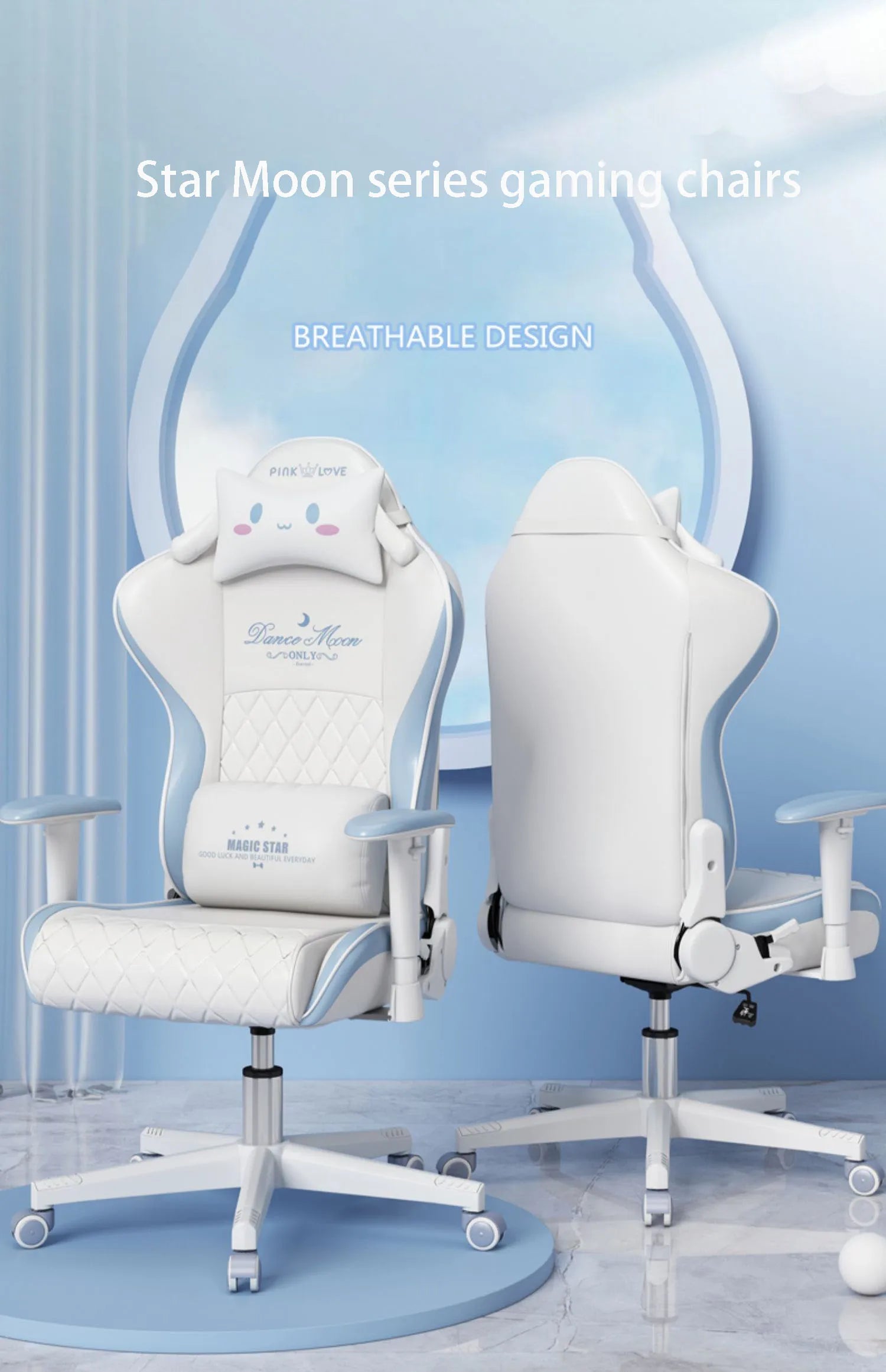 New Upgraded Office Chair Student Dormitory Clear Blue Gaming Chair Bedroom Lift Rotating Armrest Diamond Texture Cushion