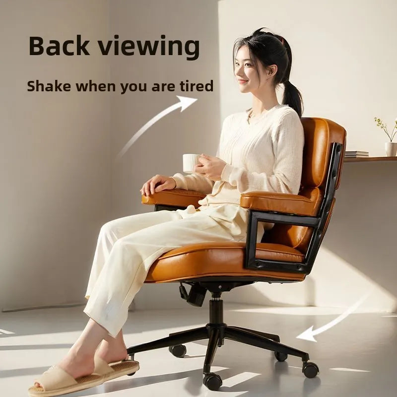 Retro Creative Computer Chair Comfortable Office Home Leather Robin Chair Light Luxury Study Chairs Ergonomic Seat Swivel Chairs