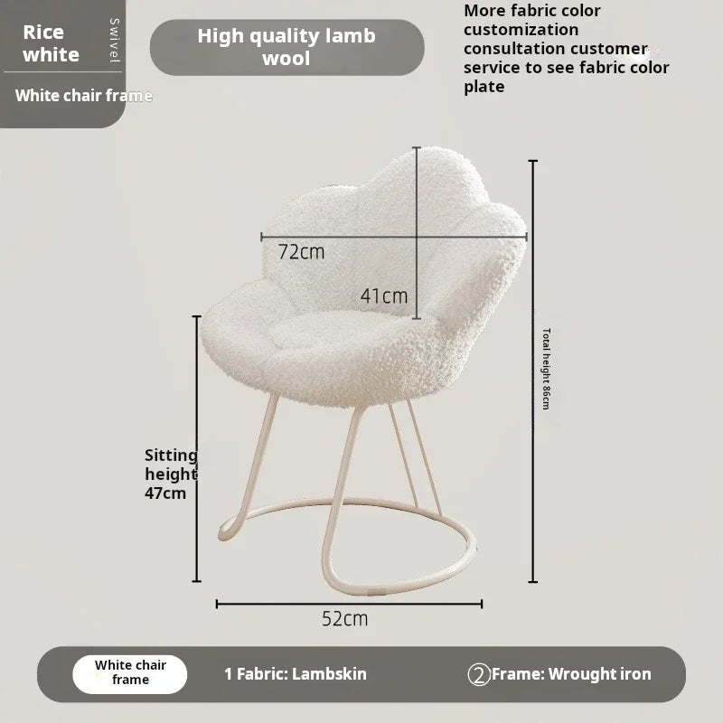 Nordic Lamb wool living room chairs INS luxury swivel soft Armchair bedroom reading makeup vanity Backrest Stool home furniture