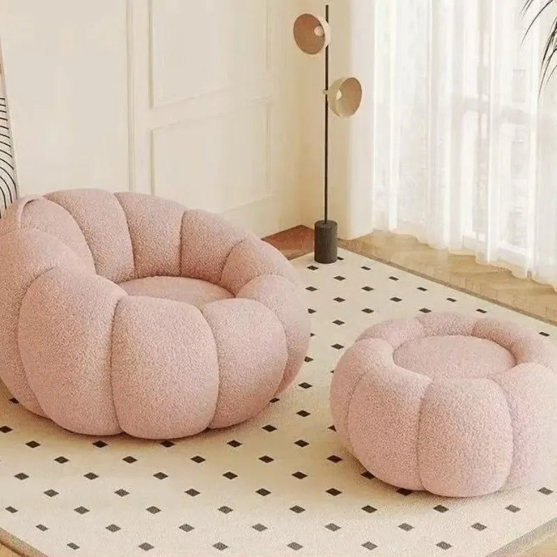 Fashionable and high-end Nordic style lazy pumpkin shaped small-sized single person reclining tatami sofa chair for leisure
