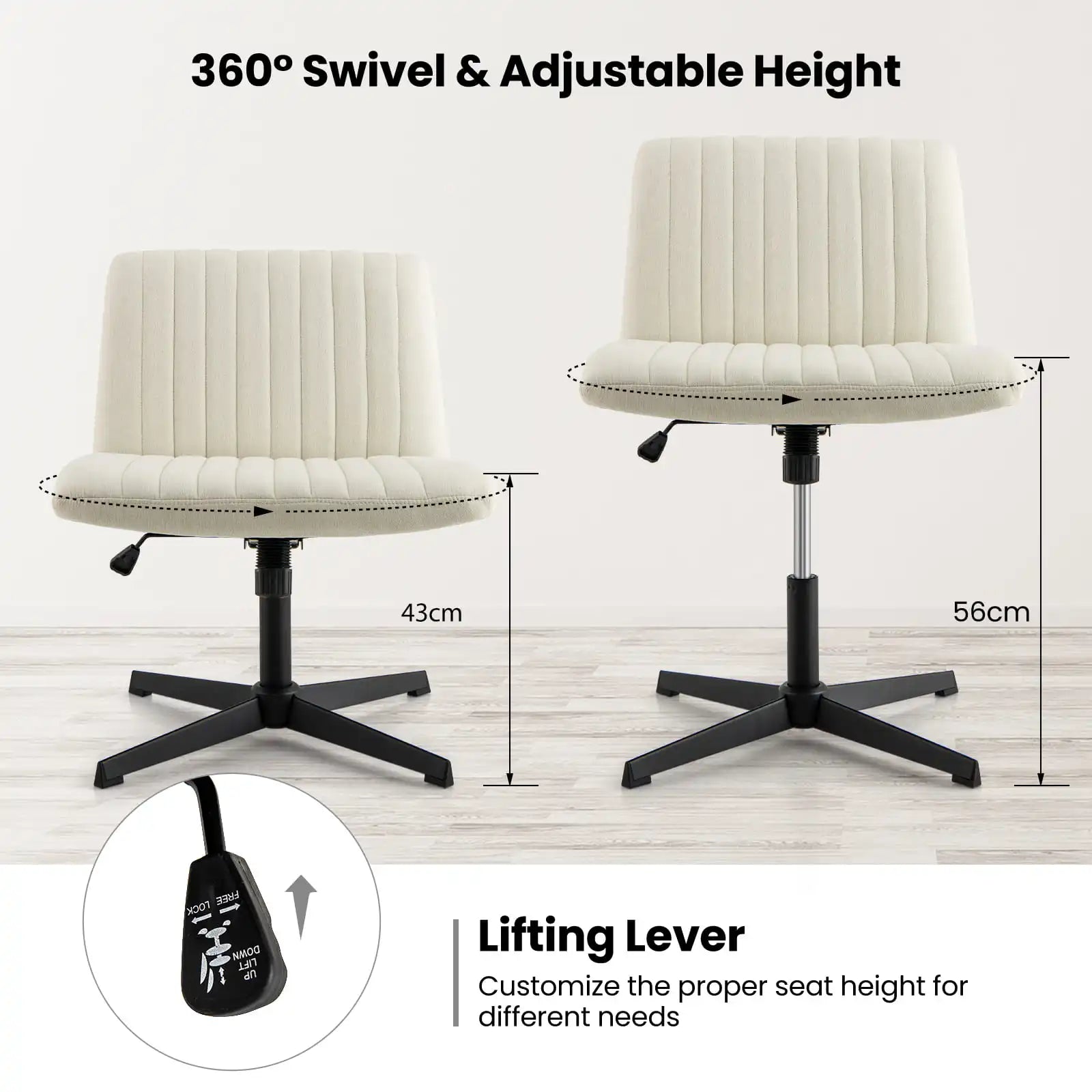 GOFLAME Criss Cross Legged Chair Home Office Chair w/ Wide Padded Seat-Beige