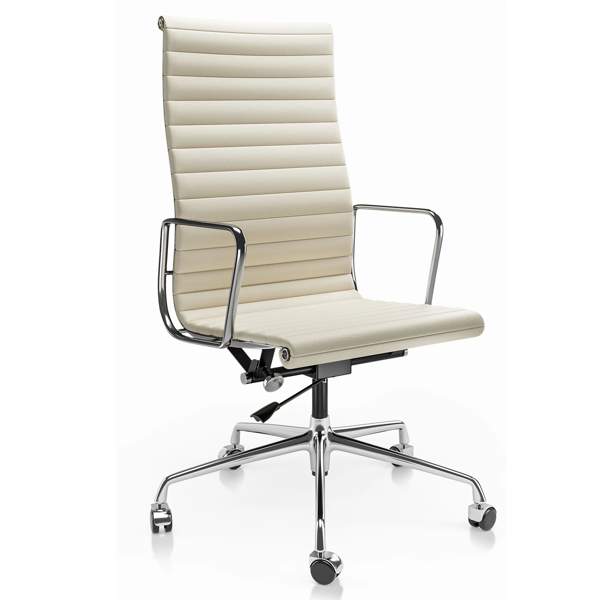 White Mid Back Genuine Leather Swivel Chairs Ergonomic Office Chair Adjustable Swivel Leather Gaming Chair Ribbed Office Chair