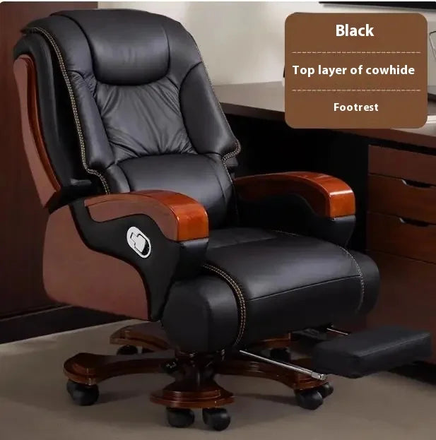 Real leather reclining boss chair, high-end office business class chair, comfortable sitting massage office seat Game