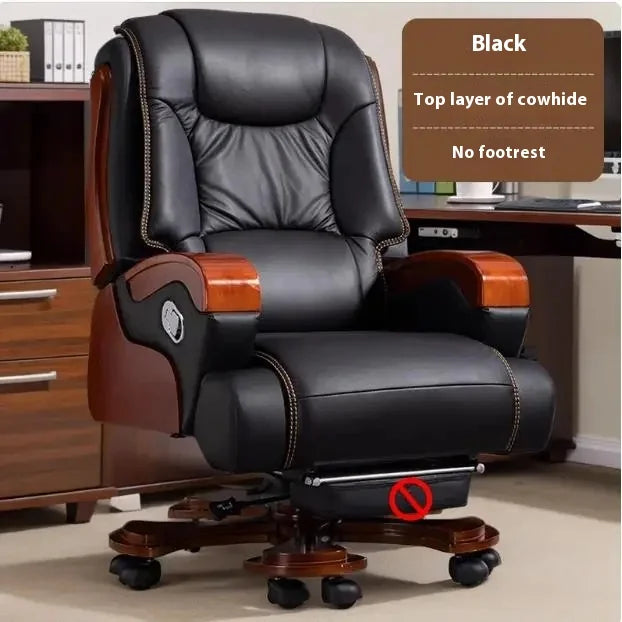 Real leather reclining boss chair, high-end office business class chair, comfortable sitting massage office seat Game
