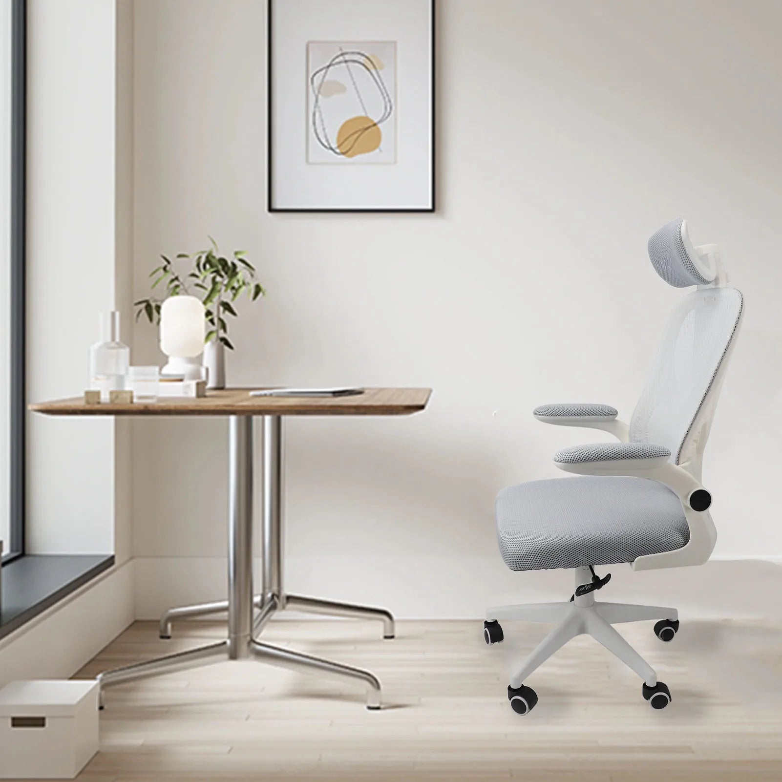 Computer Desk Chair 330.7lb Load Capacity 90 Degree Rotating Armrests Breathable  Chair with 5 Wheels for Home