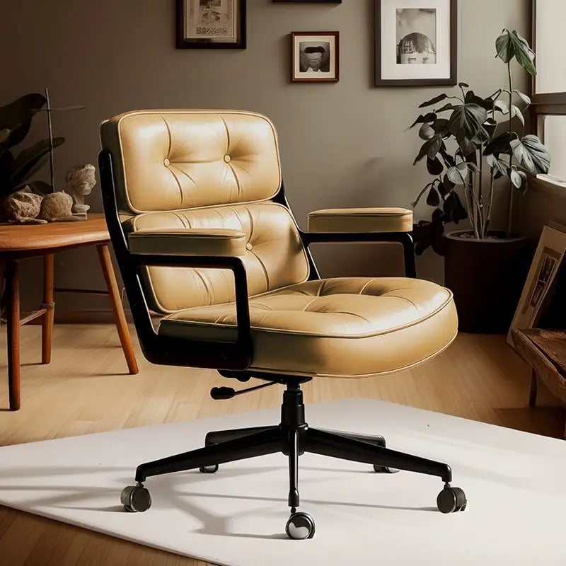 Retro Creative Computer Chair Comfortable Office Home Leather Robin Chair Light Luxury Study Chairs Ergonomic Seat Swivel Chairs