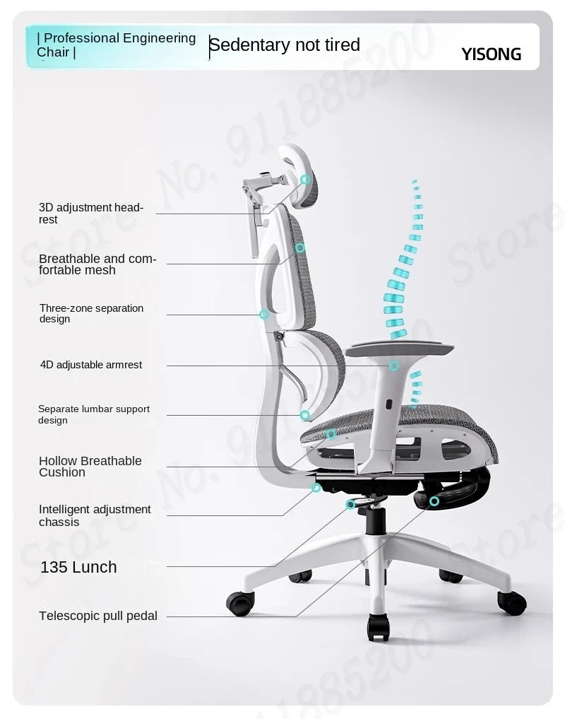 Ergonomic Computer Chair Home Office Lumbar Support Gaming chair Reclining Latex seat Breathable Mesh 4D Adjustable Armrest