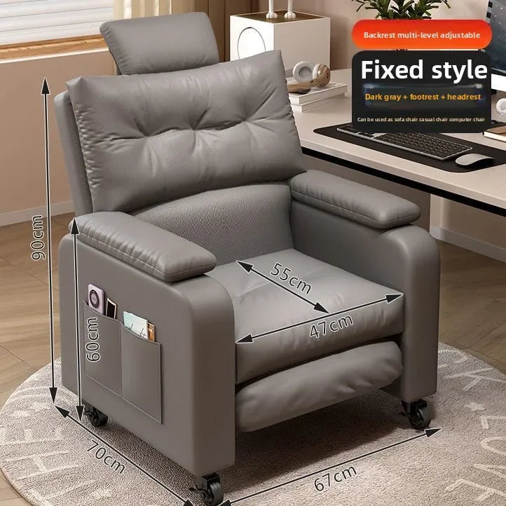Home Comfortable Computer Chair with Headrest and Footrest, Reclining and Sitting, Movable with Wheels
