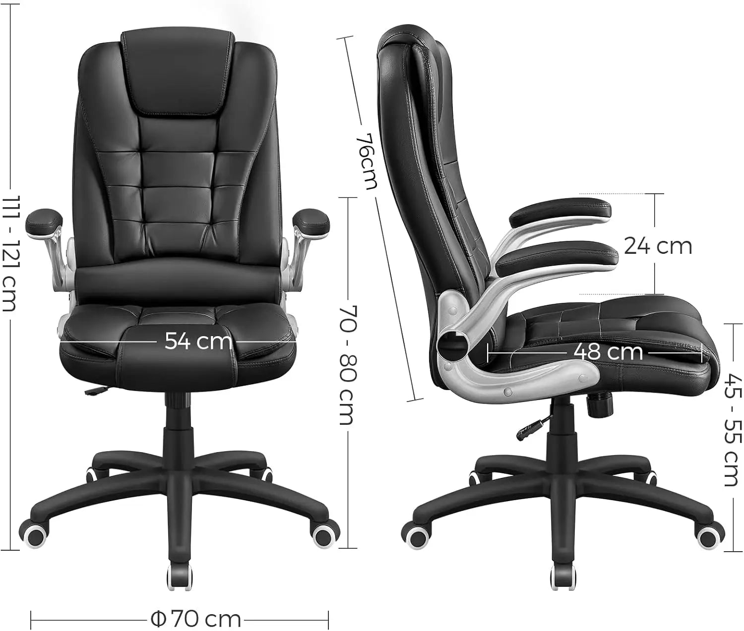 SONGMICS Office Swivel Chair with 76 cm High Back Large Seat and Flip-Up Armrest Computer Desk Executive Chair PU