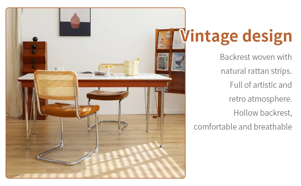 Faux Leather Rattan Side Accent Chairs with Chrome Legs,Modern Mid Century Designed Chairs for Dining,Living Room,Kitchen Chairs