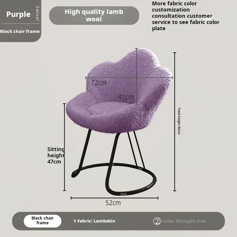 Nordic Lamb wool living room chairs INS luxury swivel soft Armchair bedroom reading makeup vanity Backrest Stool home furniture