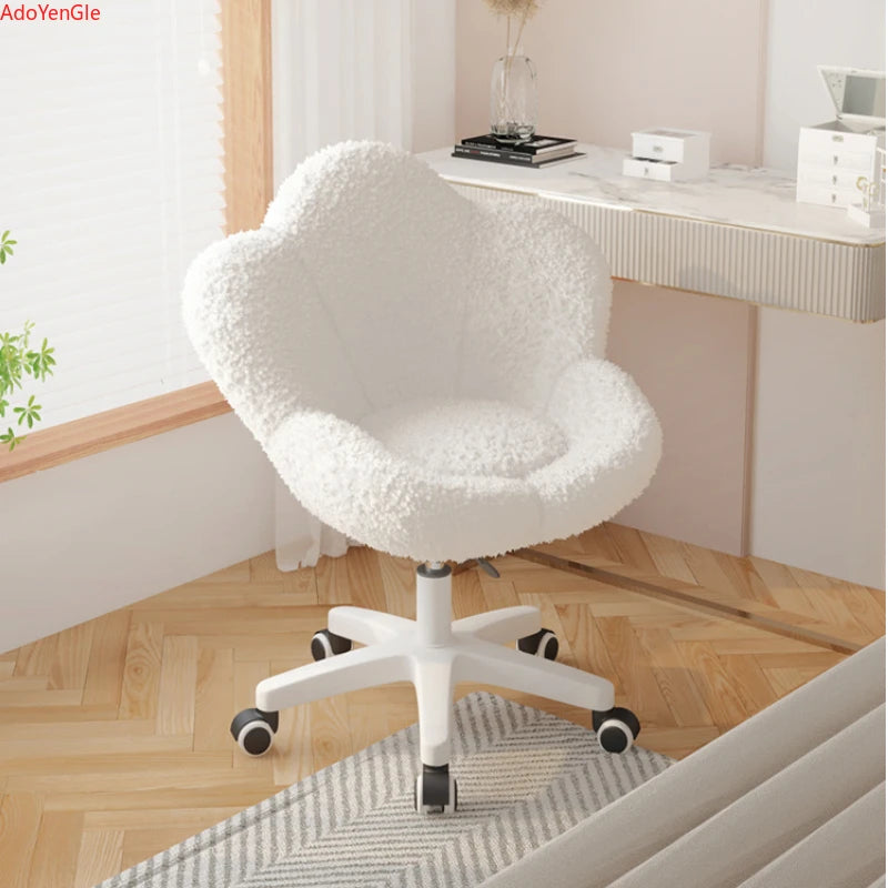 Nordic Lamb wool living room chairs INS luxury swivel soft Armchair bedroom reading makeup vanity Backrest Stool home furniture