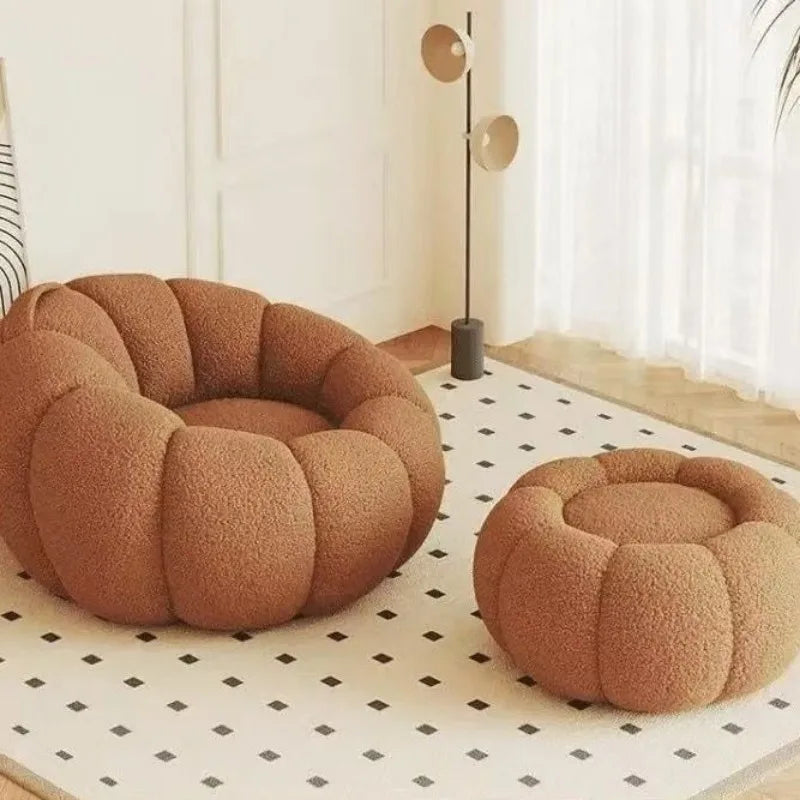 Fashionable and high-end Nordic style lazy pumpkin shaped small-sized single person reclining tatami sofa chair for leisure