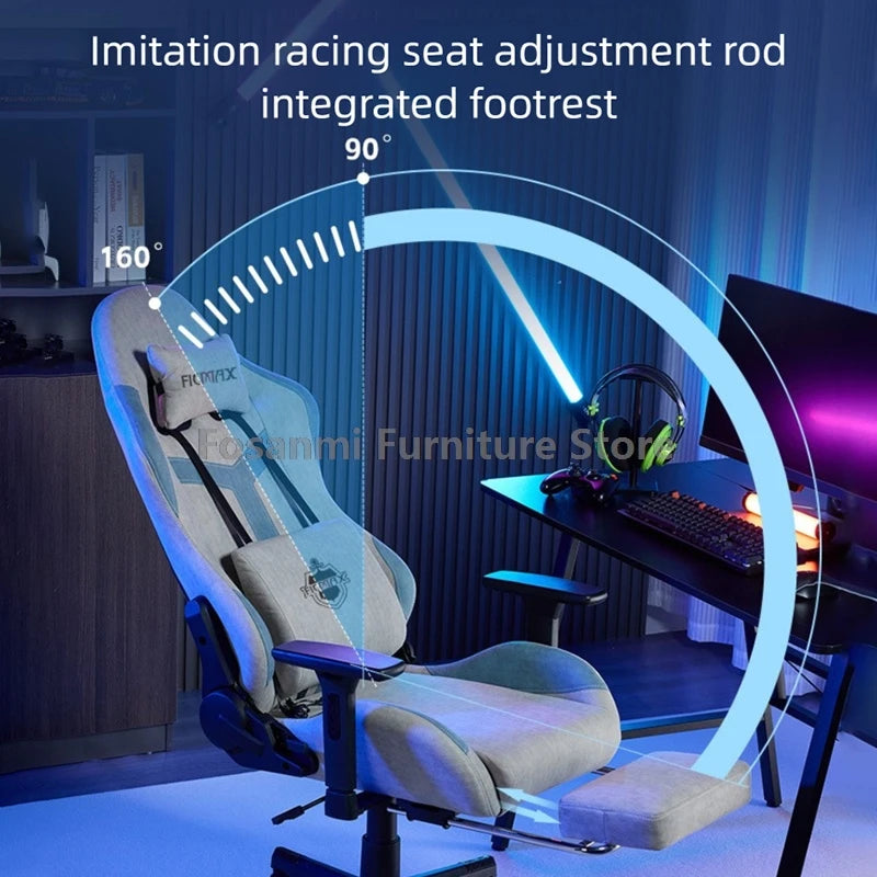 Tech Fabric Adjustable Modern Gamer Computer Chair with Headrest Recline Office Desk Chair Ergonomic Home Wide Seat Gaming Chair