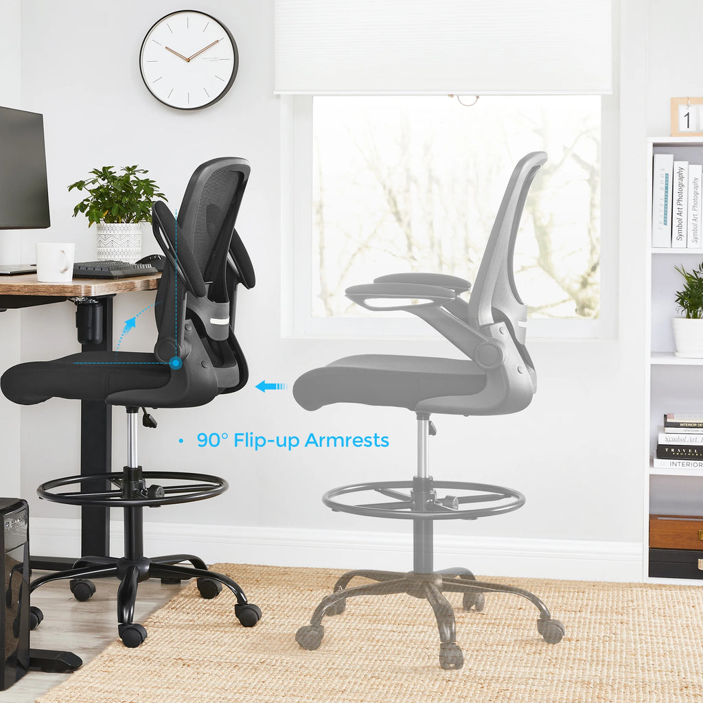 SONGMICS Drafting Chair with Flip-up Armrests, Mesh Office Chair, Ergonomic Painting Chair