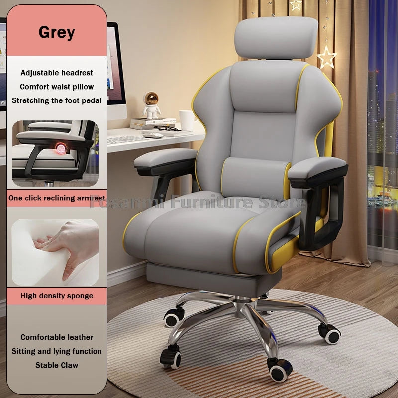 Ergonomic Soft Leather Gamer Desk Chair for Home Adjustable Gaming Chair with Headrest Modern Lumbar Support Office Swivel Chair