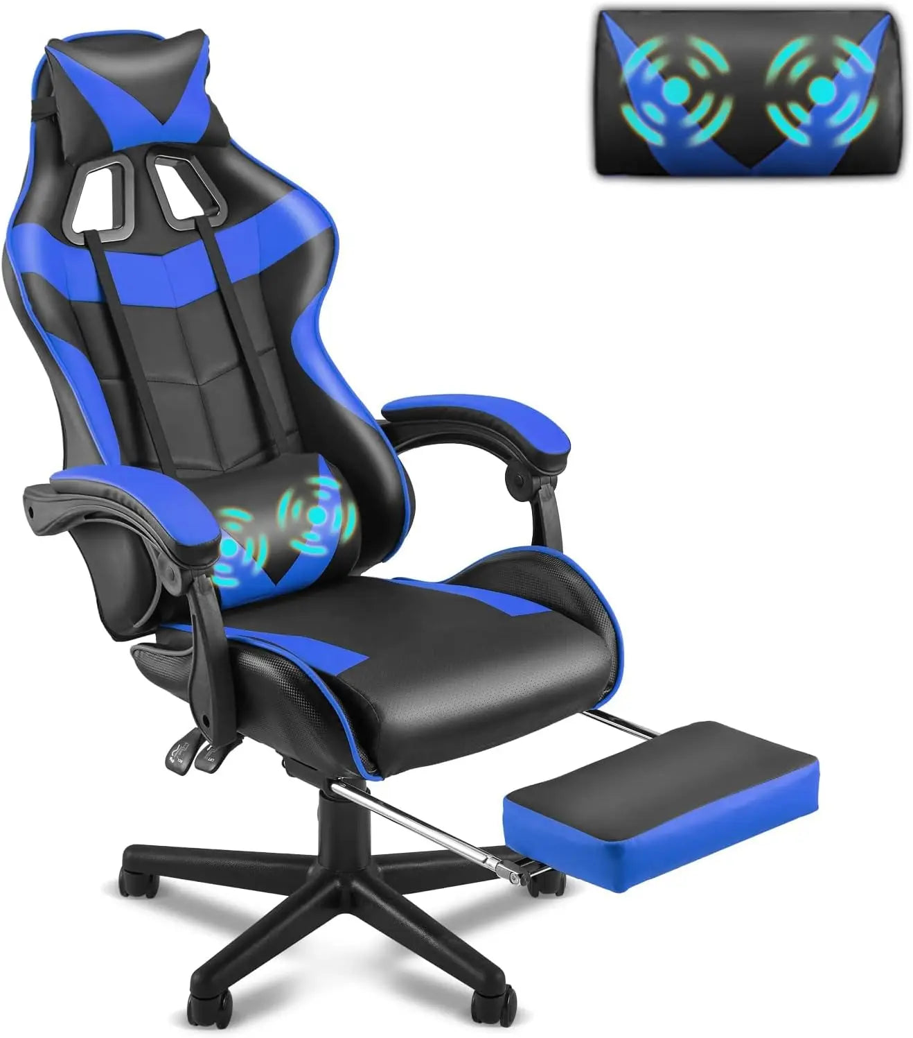 Light Blue Gaming Chair with Footrest, Cute Bunny Computer Gamer Chair