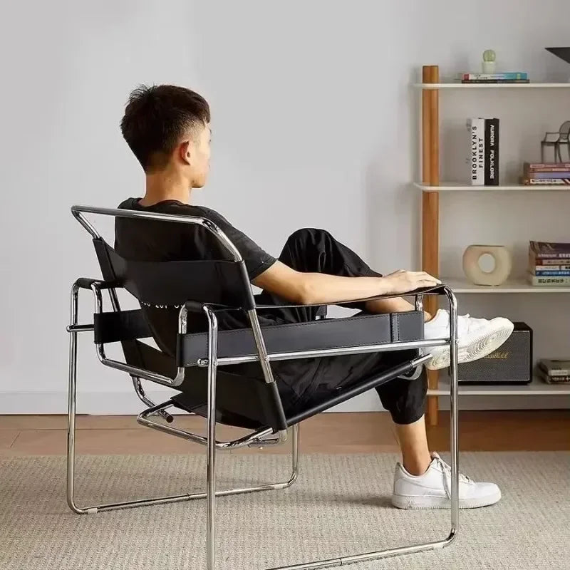 Nordic Vassili Leisure  Chair Single Chair Medieval Industrial Style Bauhaus Saddle Leather Simple Network Red Photo Furniture