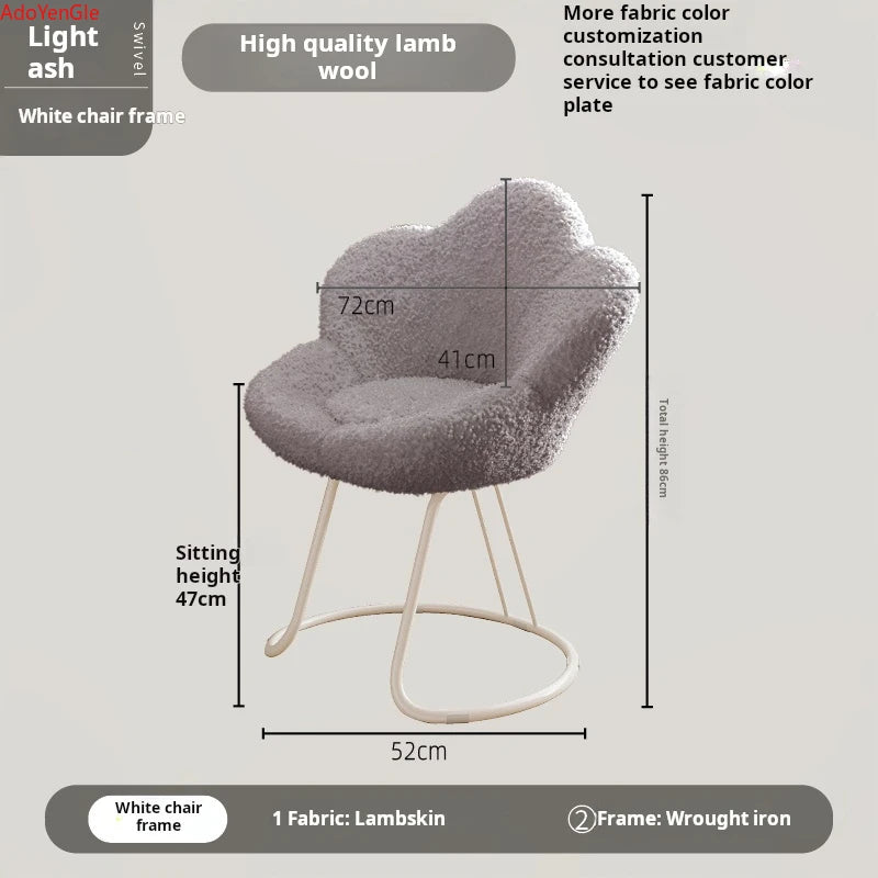 Nordic Lamb wool living room chairs INS luxury swivel soft Armchair bedroom reading makeup vanity Backrest Stool home furniture