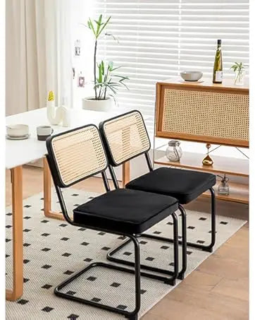 Faux Leather Rattan Side Accent Chairs with Chrome Legs,Modern Mid Century Designed Chairs for Dining,Living Room,Kitchen Chairs