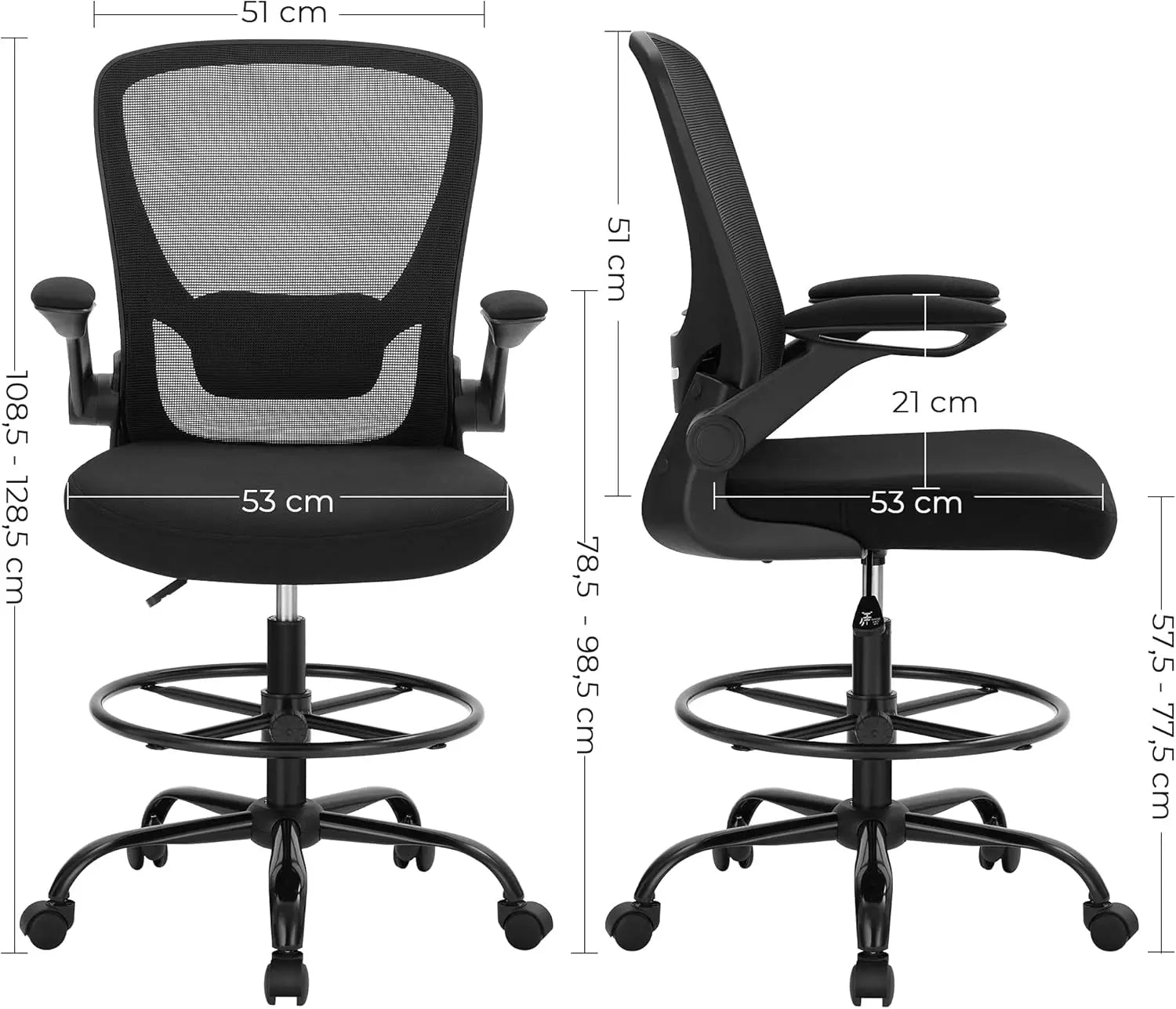 SONGMICS Drafting Chair with Flip-up Armrests, Mesh Office Chair, Ergonomic Painting Chair