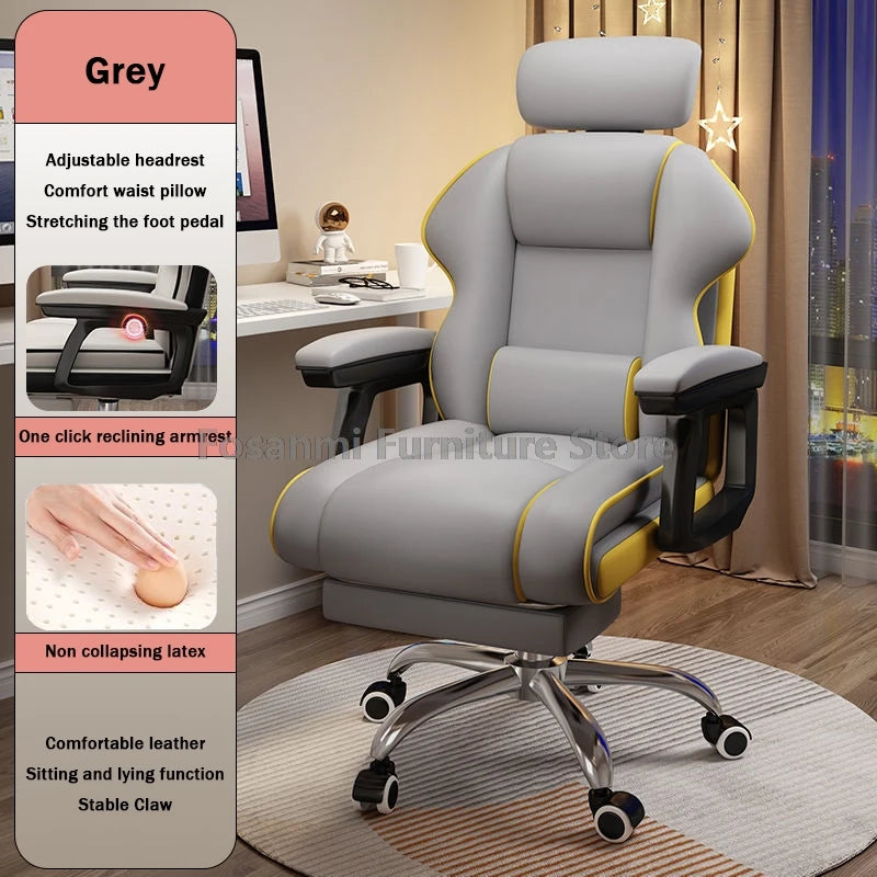 Ergonomic Soft Leather Gamer Desk Chair for Home Adjustable Gaming Chair with Headrest Modern Lumbar Support Office Swivel Chair