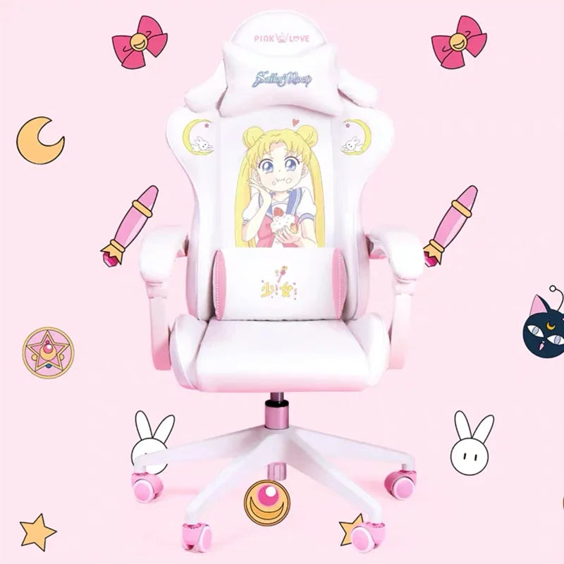2024 Hot Sale Cute Pink E-sports Gaming Chair Home Girls Live Game Sports Seat Anchor Computer Chair Office Rotatable Liftable