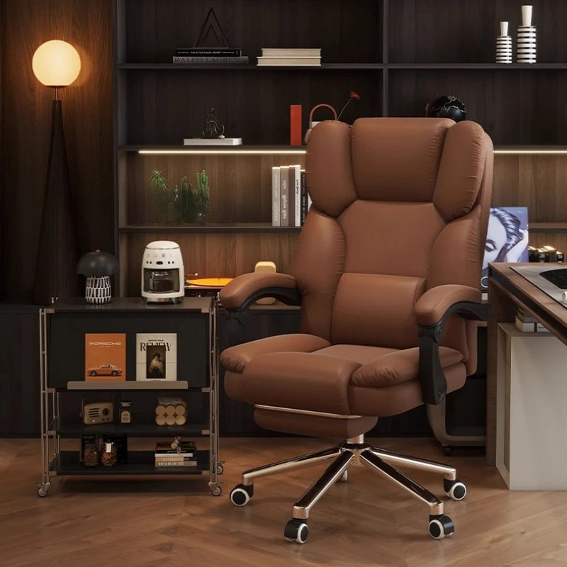 Roller Leather Office Chair Adjustable Leg Rest Foot Study Office Chair Comfy Ergonomical Cadeira De Escritorios Room Furniture