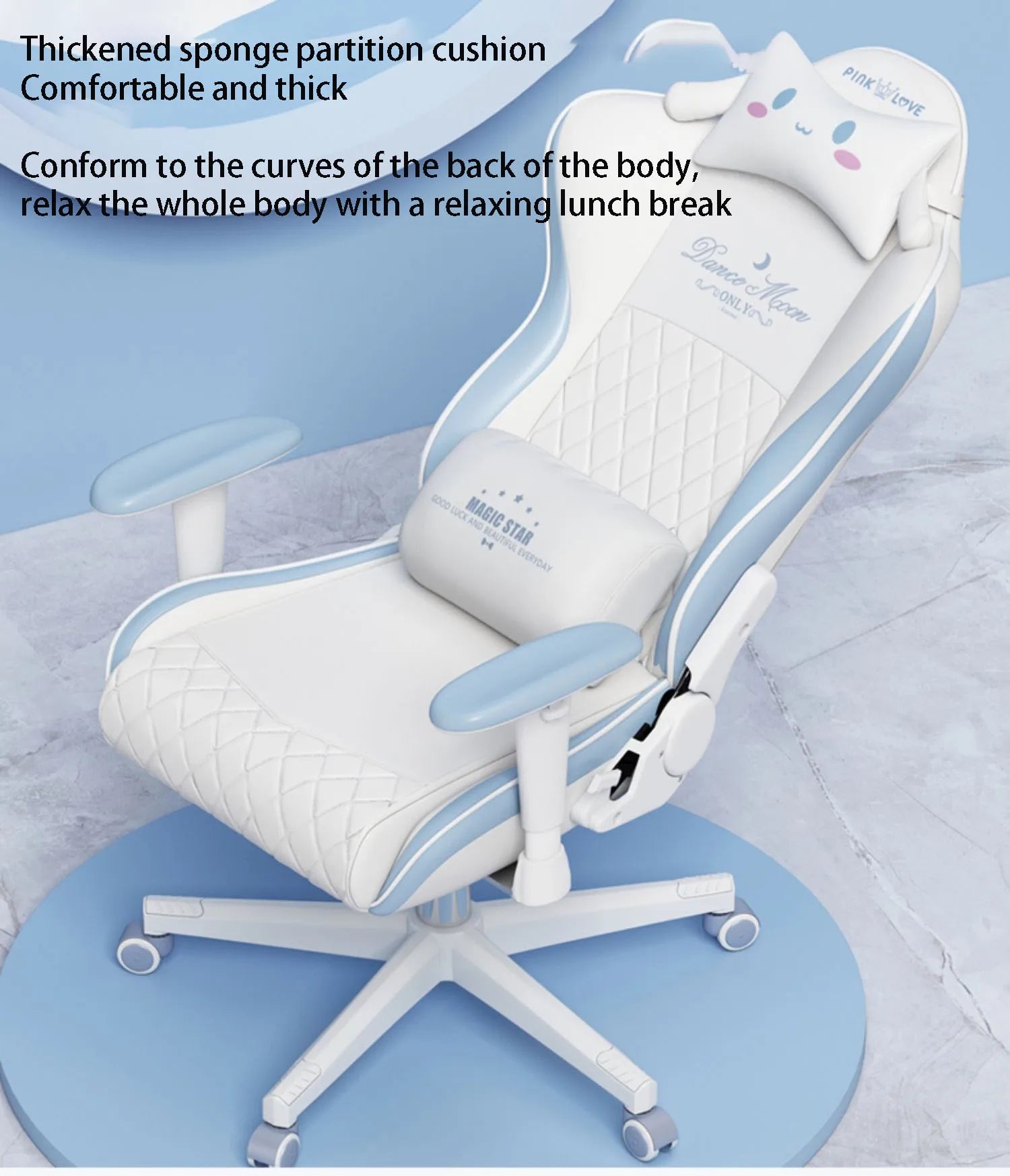 New Upgraded Office Chair Student Dormitory Clear Blue Gaming Chair Bedroom Lift Rotating Armrest Diamond Texture Cushion