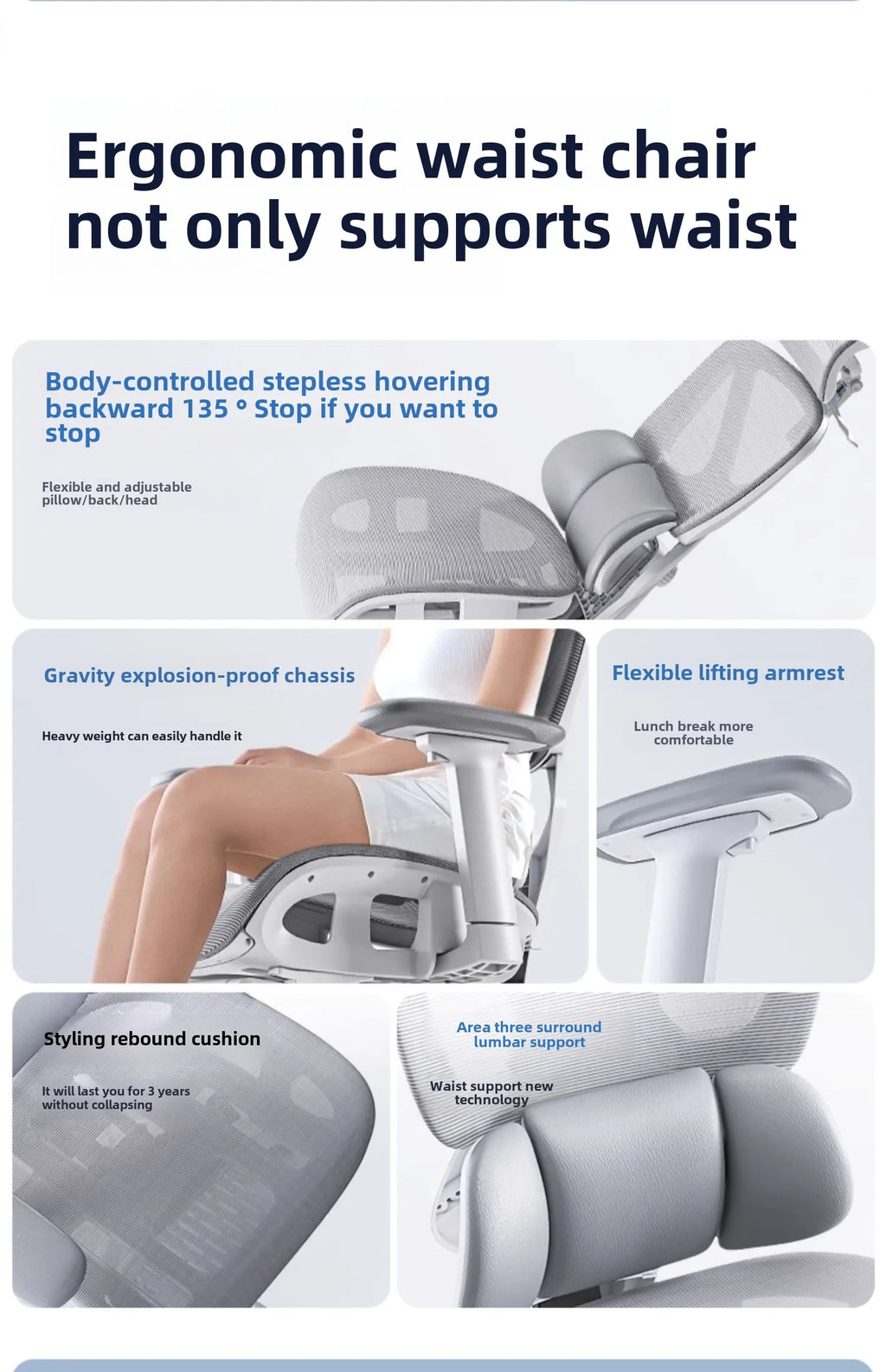 Adjustable Ergonomic Chair with Lumbar Support, Comfortable Gaming Chair for Home and Office, Reclining Office Chair