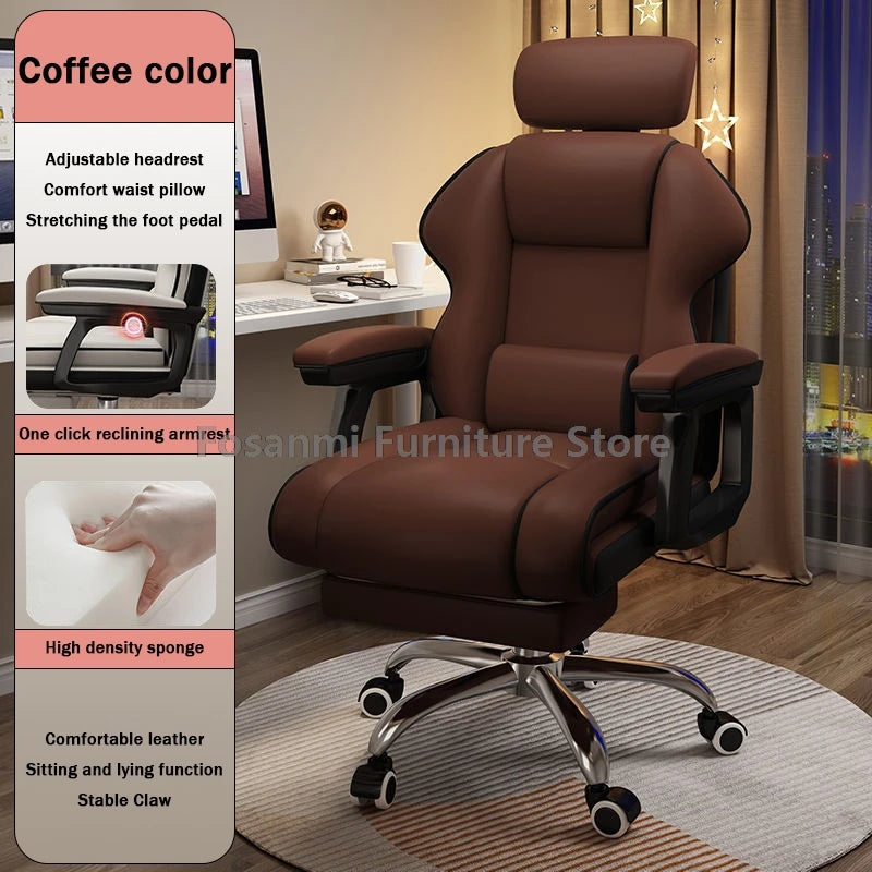 Ergonomic Soft Leather Gamer Desk Chair for Home Adjustable Gaming Chair with Headrest Modern Lumbar Support Office Swivel Chair
