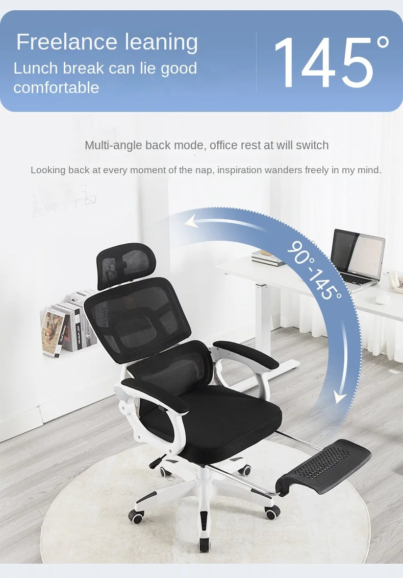Olevo Wooden Ergonomic Chair Dormitory Movable Rotating Study Chair Office Sitting Comfortable Lying Waist Support Office Chair