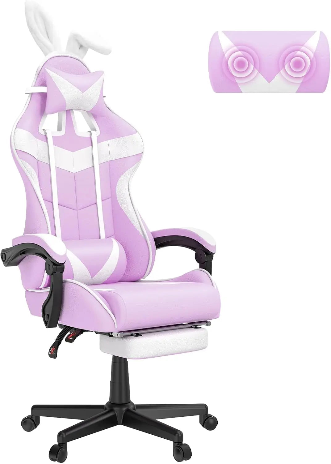 Light Blue Gaming Chair with Footrest, Cute Bunny Computer Gamer Chair