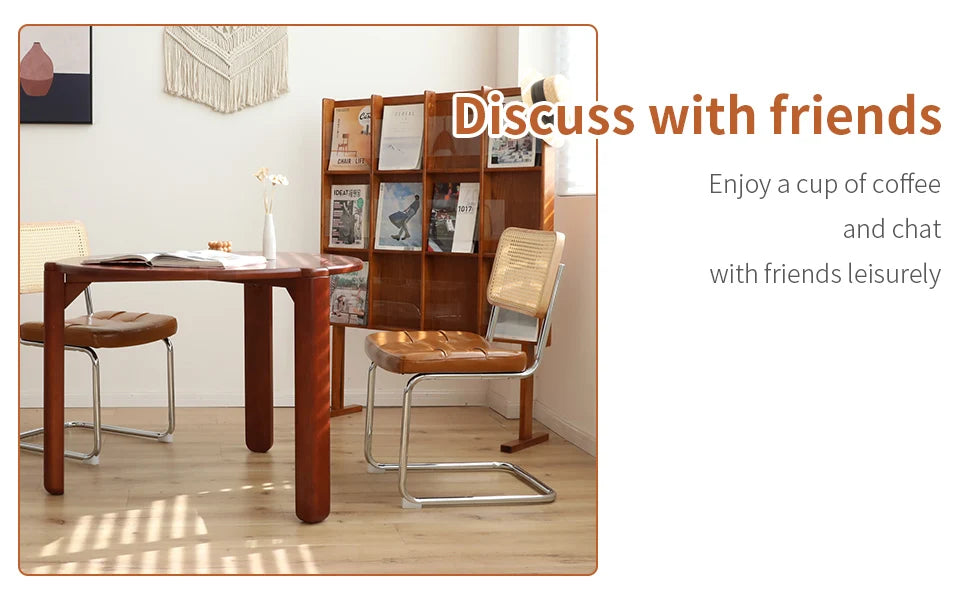 Faux Leather Rattan Side Accent Chairs with Chrome Legs,Modern Mid Century Designed Chairs for Dining,Living Room,Kitchen Chairs