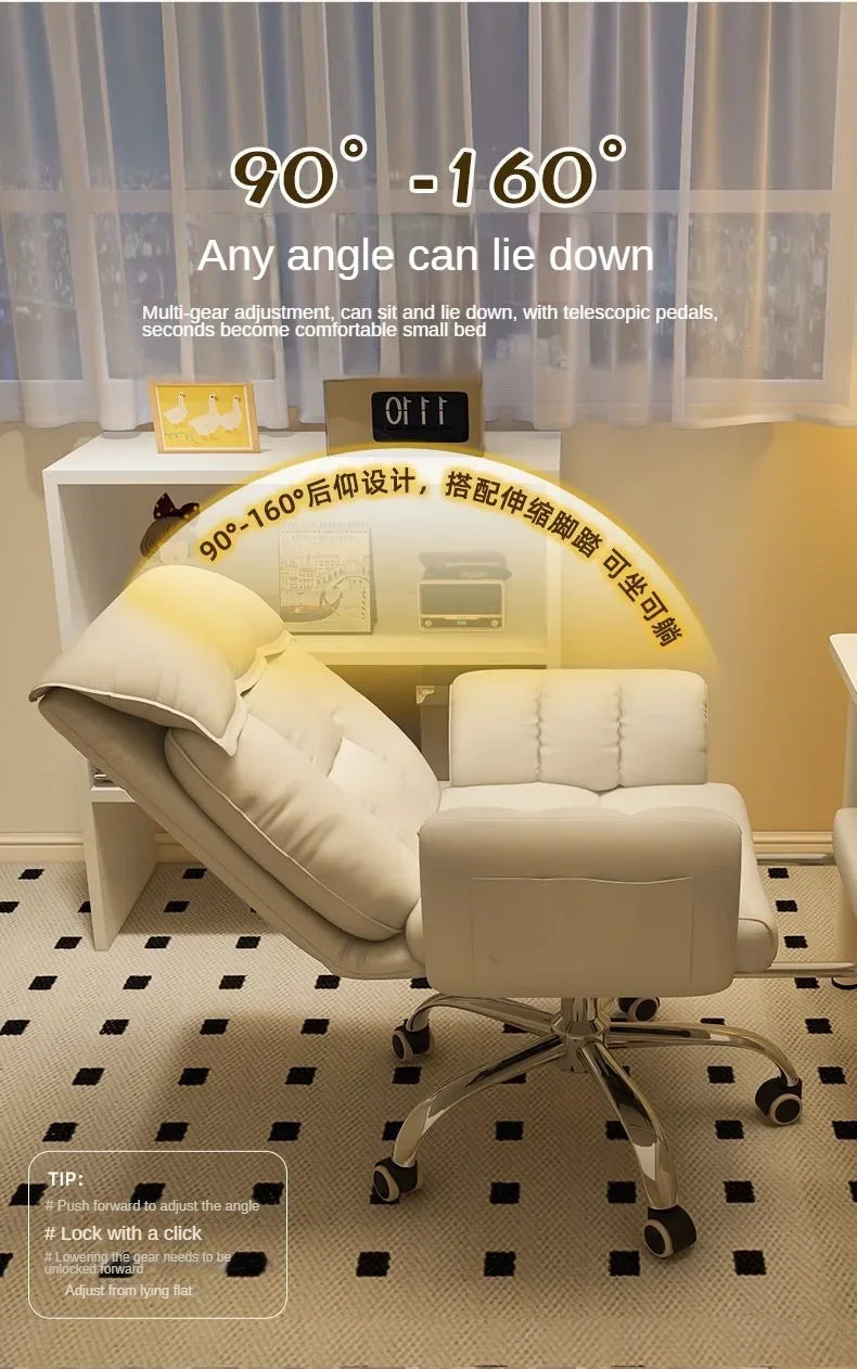 Gaming Chair Soft Comfortable Ergonomic Office Chair 4D Adjustable Armrest Headrest Recliner for Women 160° Lie Flat Boss Chair