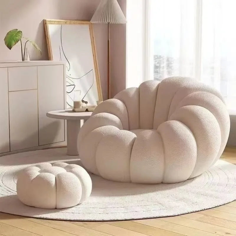 Fashionable and high-end Nordic style lazy pumpkin shaped small-sized single person reclining tatami sofa chair for leisure