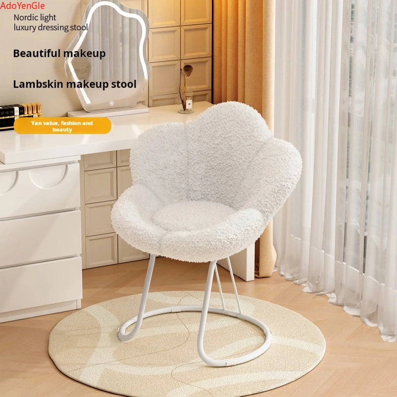 Nordic Lamb wool living room chairs INS luxury swivel soft Armchair bedroom reading makeup vanity Backrest Stool home furniture