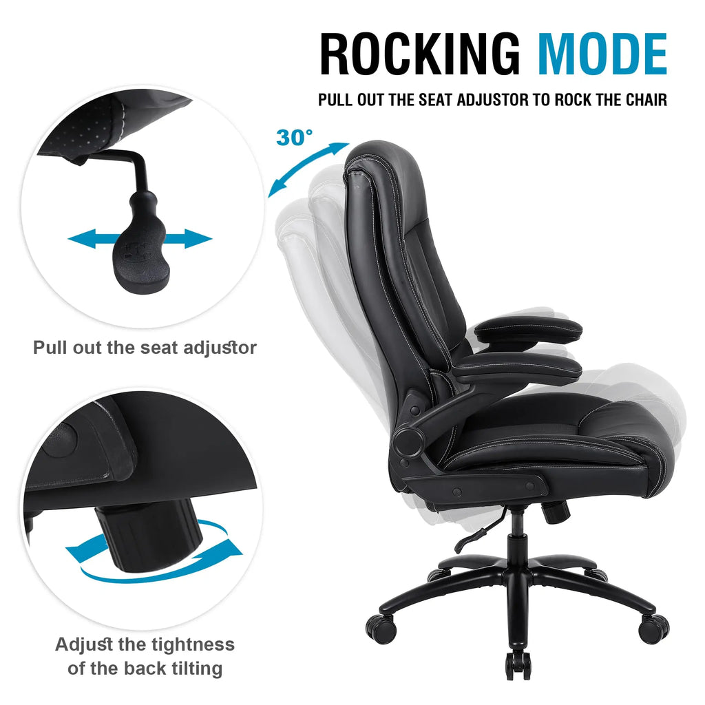 Executive Office Chair, Desk Chair with Flip-up Armrests, 200KG Computer Chairs for Heavy People, PU Leather Office Chairs