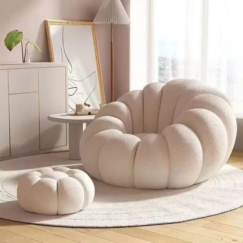 Fashionable and high-end Nordic style lazy pumpkin shaped small-sized single person reclining tatami sofa chair for leisure