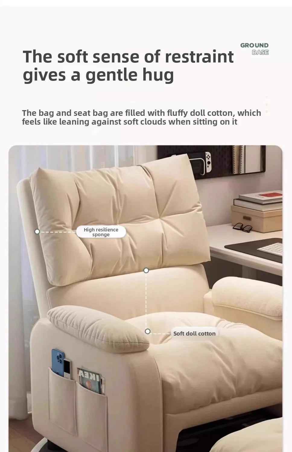 Home Comfortable Computer Chair with Headrest and Footrest, Reclining and Sitting, Movable with Wheels
