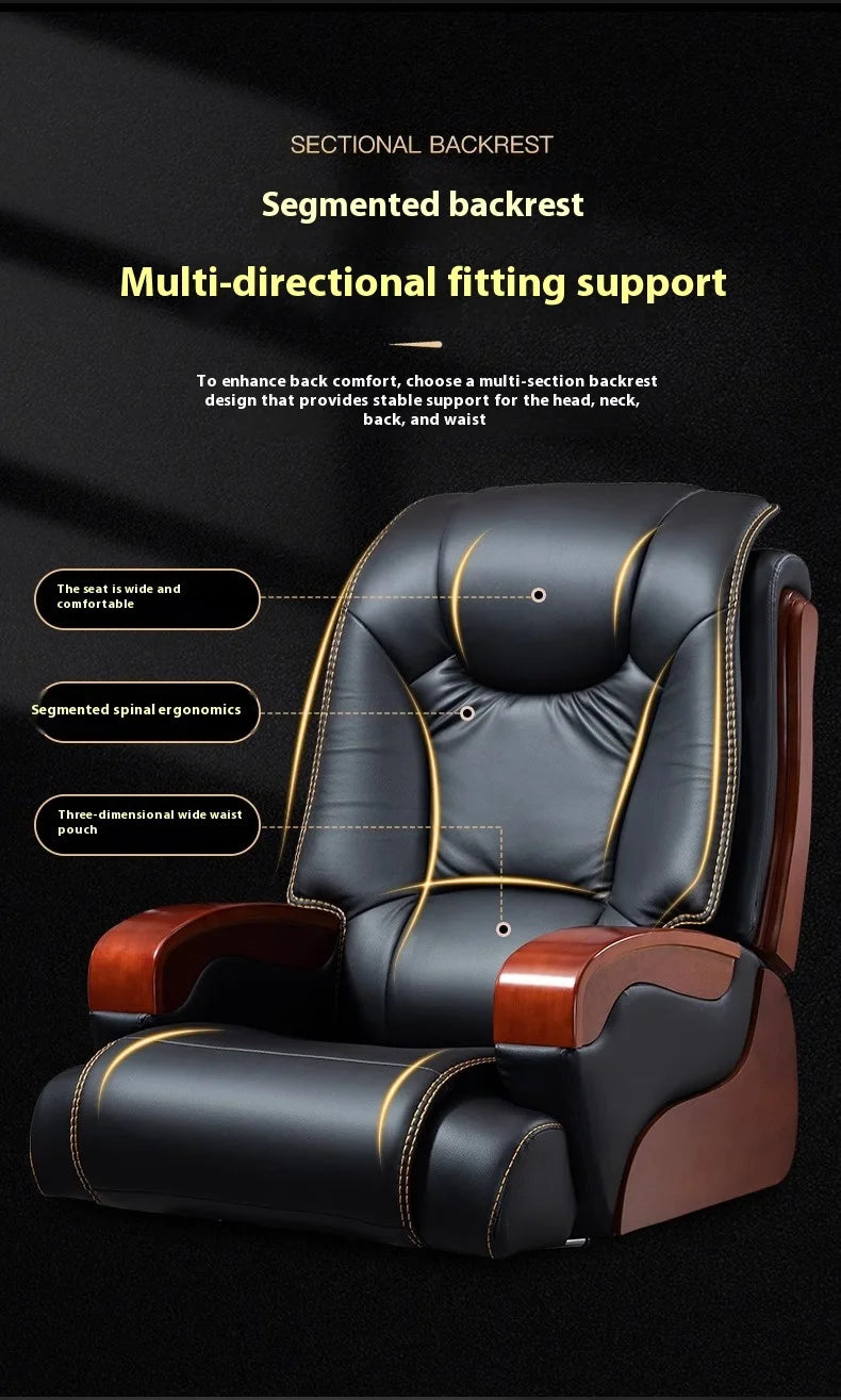 Real leather reclining boss chair, high-end office business class chair, comfortable sitting massage office seat Game