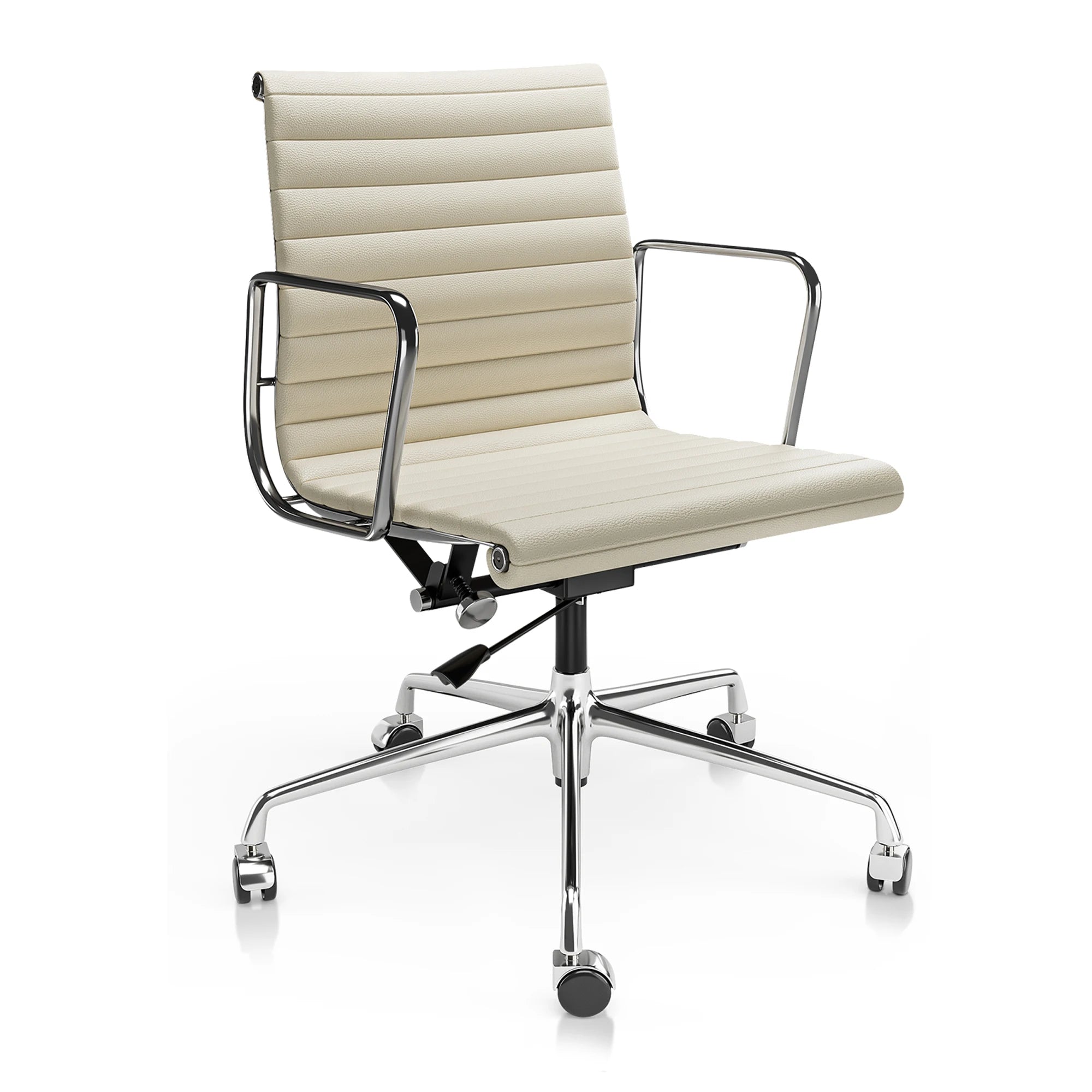 White Mid Back Genuine Leather Swivel Chairs Ergonomic Office Chair Adjustable Swivel Leather Gaming Chair Ribbed Office Chair