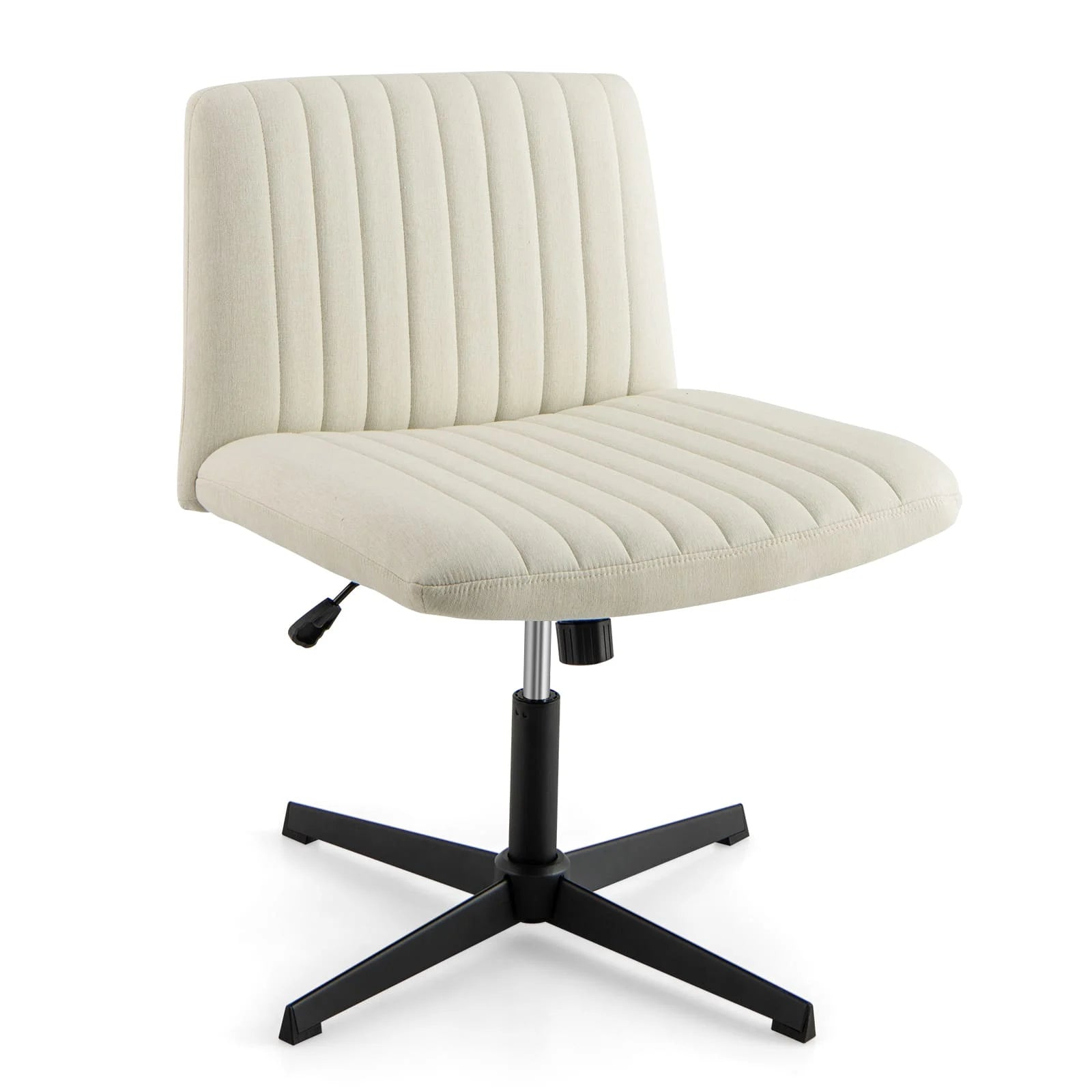 GOFLAME Criss Cross Legged Chair Home Office Chair w/ Wide Padded Seat-Beige