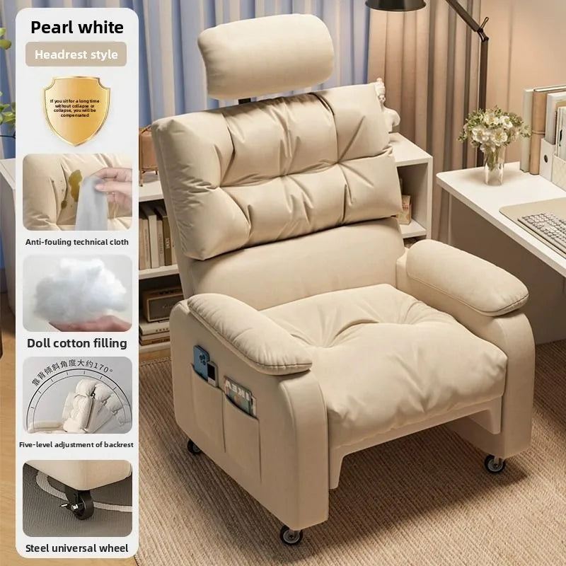 Home Comfortable Computer Chair with Headrest and Footrest, Reclining and Sitting, Movable with Wheels