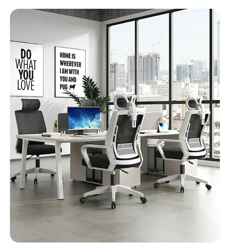 Ergonomic Office Chair Adjustable Headrest Lumbar Support Chair Breathable Mesh Backrest Comfortable Seat Home Office Gaming