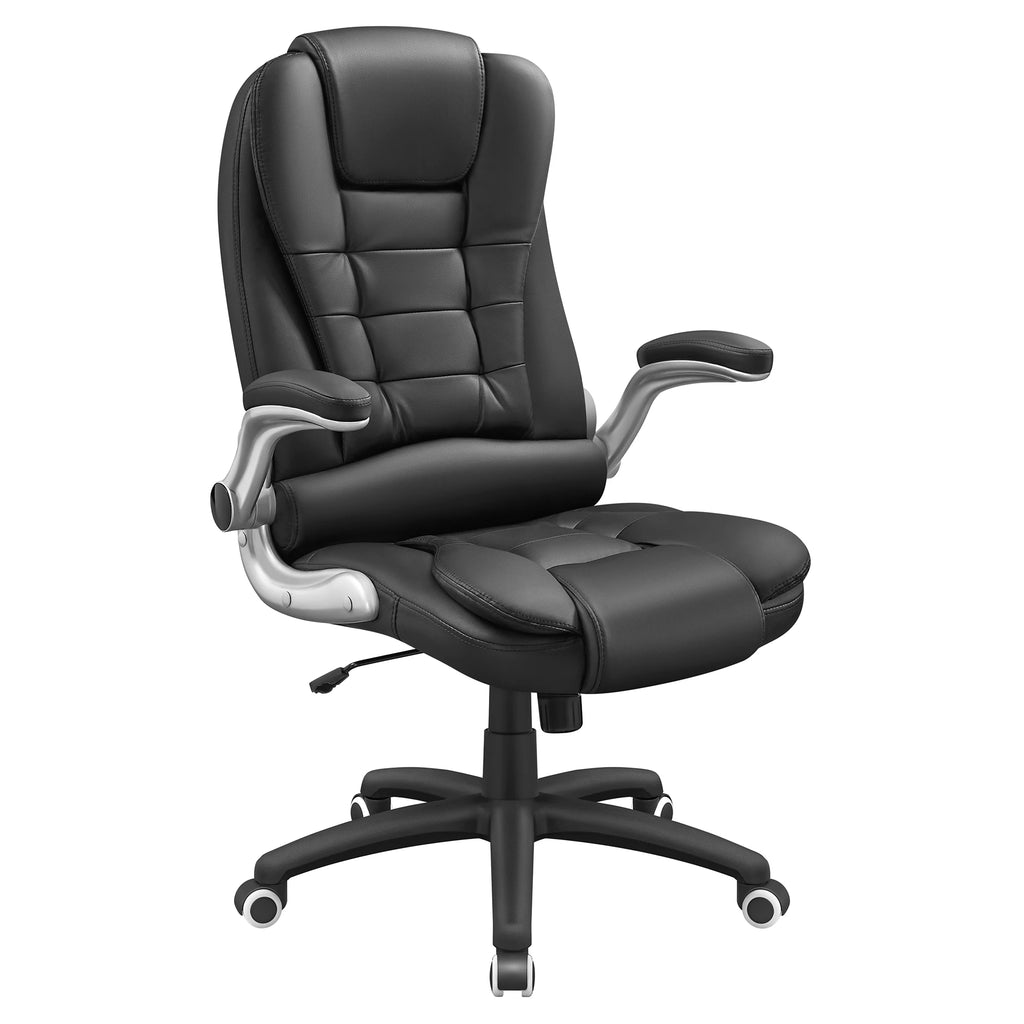 SONGMICS Office Swivel Chair with 76 cm High Back Large Seat and Flip-Up Armrest Computer Desk Executive Chair PU