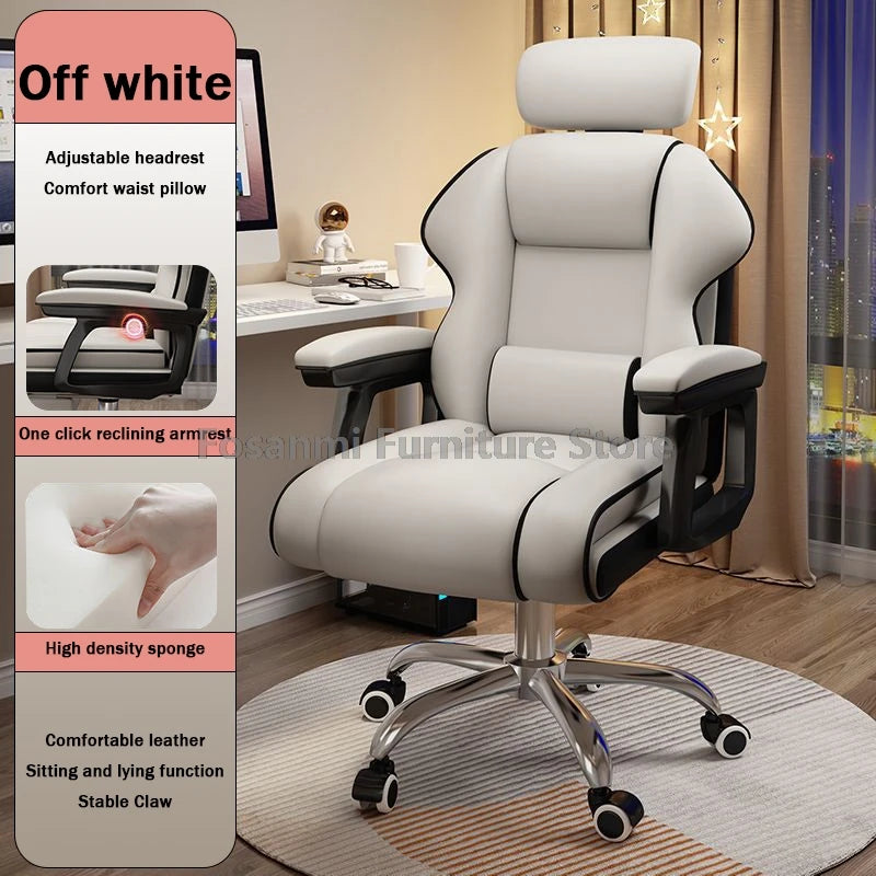 Ergonomic Soft Leather Gamer Desk Chair for Home Adjustable Gaming Chair with Headrest Modern Lumbar Support Office Swivel Chair
