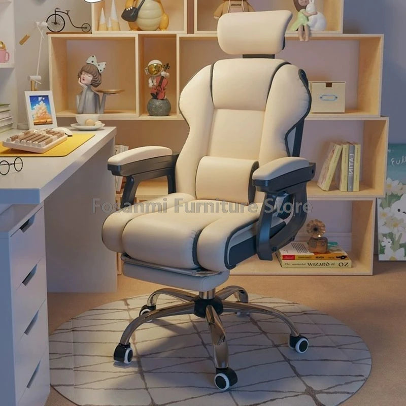 Ergonomic Soft Leather Gamer Desk Chair for Home Adjustable Gaming Chair with Headrest Modern Lumbar Support Office Swivel Chair