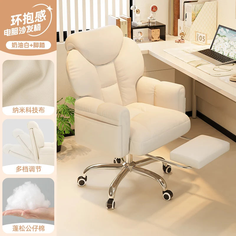 Modern White Office Chair Mobile Footrest Swivel Soft Gaming Chair Comfortable Aesthetic Sillas De Gamer Office Furniture