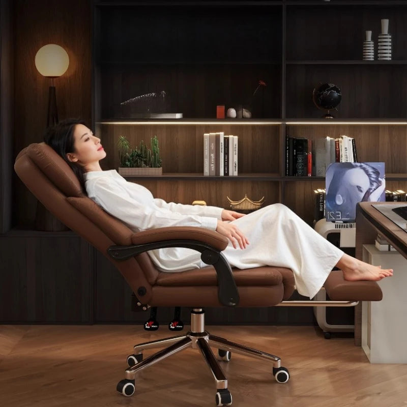 Roller Leather Office Chair Adjustable Leg Rest Foot Study Office Chair Comfy Ergonomical Cadeira De Escritorios Room Furniture
